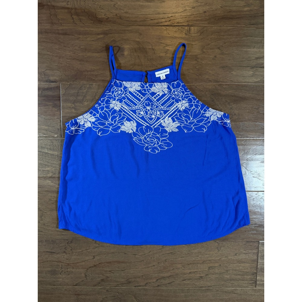 Love On A Hanger Blue Embroidered Halter Cami Tank Top J74472CAET Womens Medium